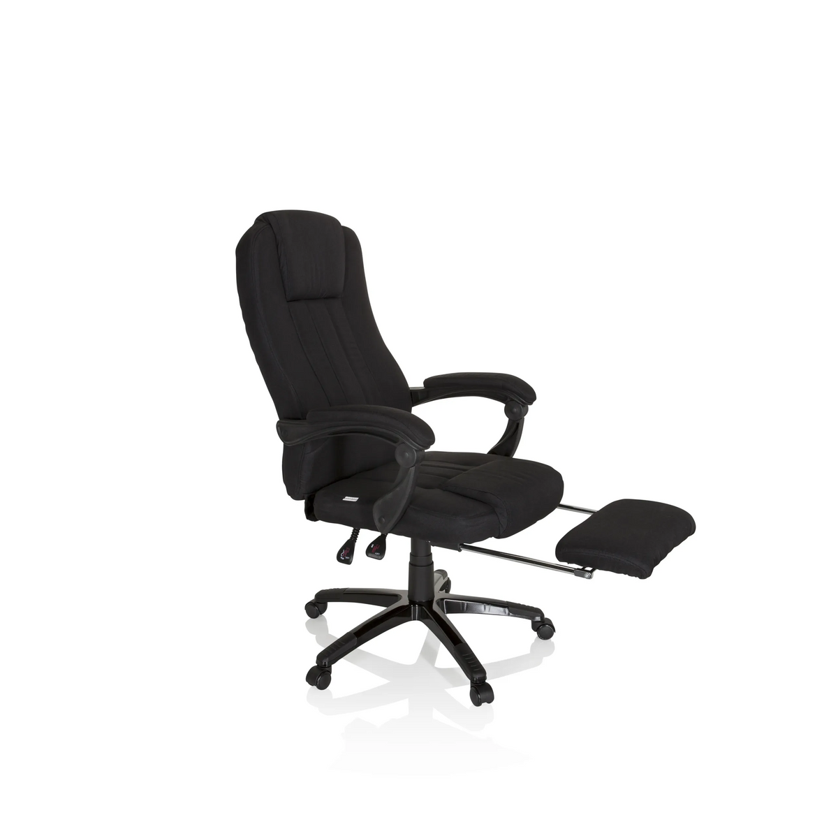 Svart Home Office chefsfåtölj RELAX CL190 med armstöd och femhjulig fotkorsbas från MyBuero – 360-gradersvy (snett framifrån 60°)