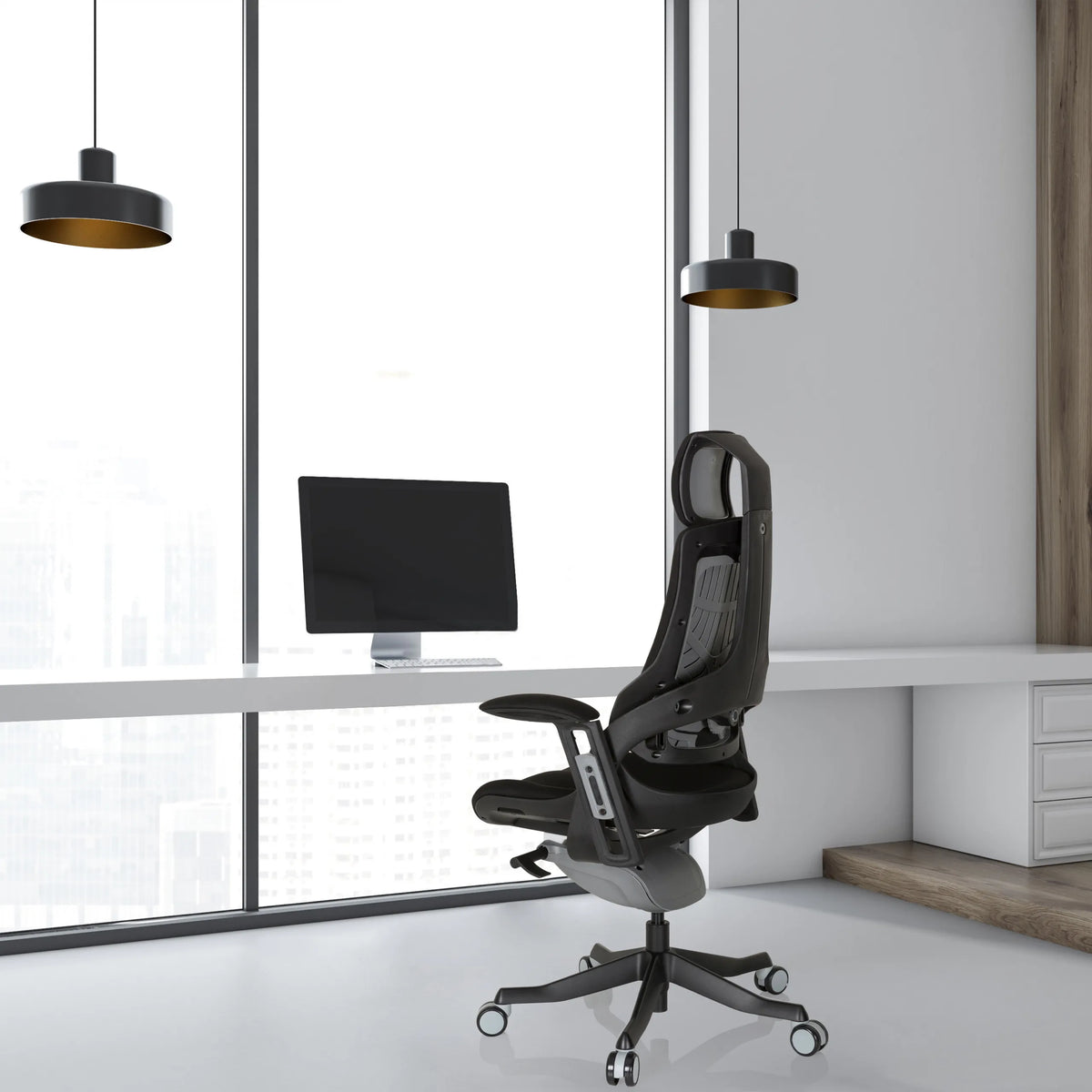 Svart Professionell kontorsstol SPEKTRE BLACK med nätryggstöd och tygklädsel från hjh OFFICE