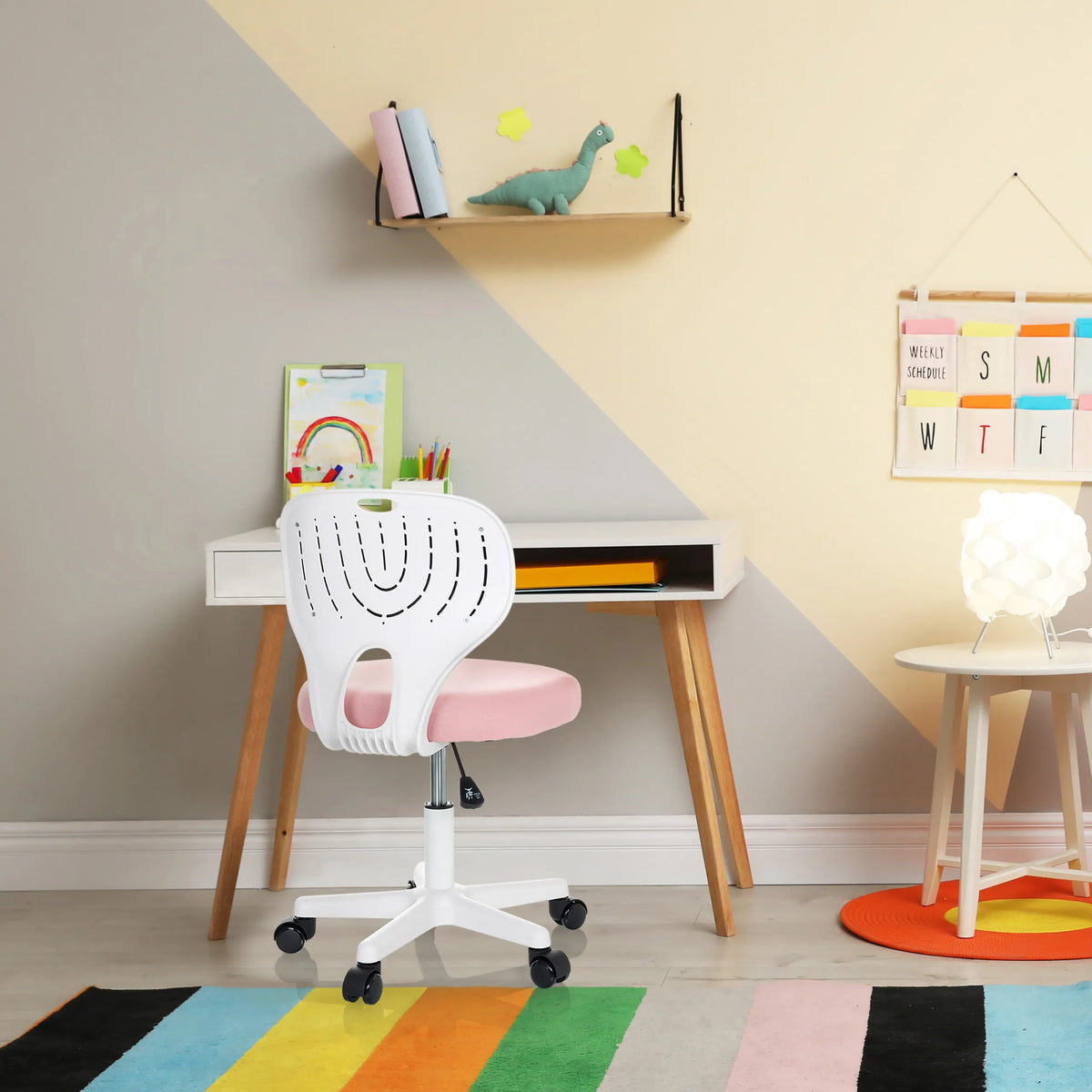 Snurrstol för barn KIDDY TOP W med vitt ryggstöd och rosa sits från hjh OFFICE