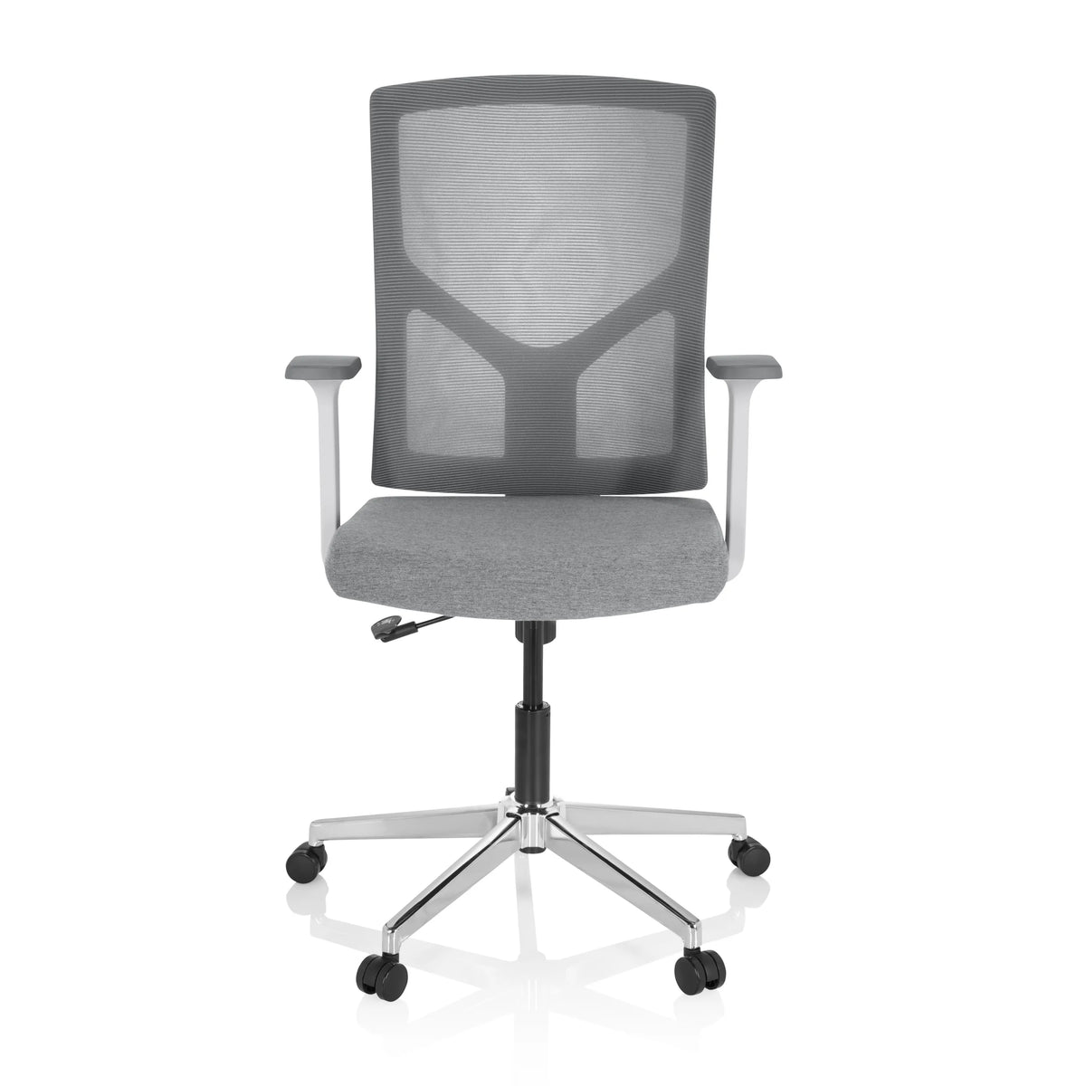 Grå Home Office kontorsstol BRETON BASE W med nätrygg och femhjulig stjärnfot från hjh OFFICE – 360-gradersvy (framifrån 0°)