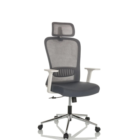Home Office kontorsstol BELAIA W med grått nättyg, nackstöd och vit-grå armstöd från hjh OFFICE