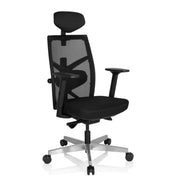 Svart Professionell kontorsstol BELLAC med nätryggstöd, nackstöd och silverfärgat fotkors från hjh OFFICE