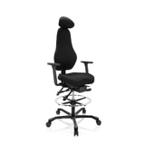 Svart Bardiskstol RESISTIO WORK med nackstöd, fotring och femstjärnig fotkorsbas med hjul från hjh OFFICE – 360-gradersvy (snett framifrån 40°)