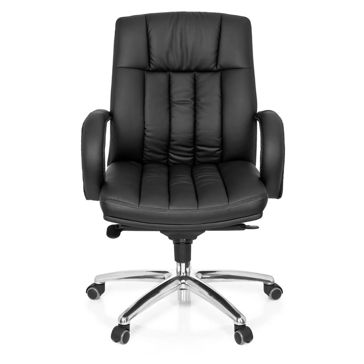 Svart snurrstol XXL G 100 med quiltad stoppning och femstjärnigt fotkors med hjul från hjh OFFICE – 360-gradersvy (framifrån 0°)