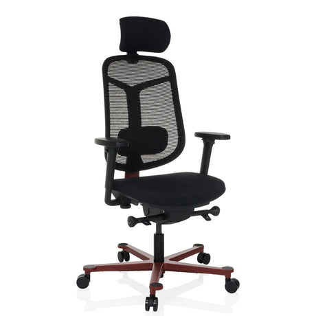 Hög kontorsstol BICOLORE HIGH i svart och rött med nätrygg och nackstöd från hjh OFFICE