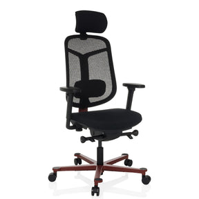 Hög kontorsstol BICOLORE HIGH i svart och rött med nätrygg och nackstöd från hjh OFFICE