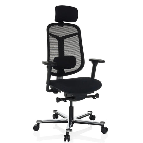Hög kontorsstol BICOLORE HIGH i svart med nätryggstöd och silverfärgat fotkors från hjh OFFICE