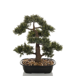 Konstgjorda växter BONSAI i form av en grön bonsai i en svart skål med småsten från hjh OFFICE