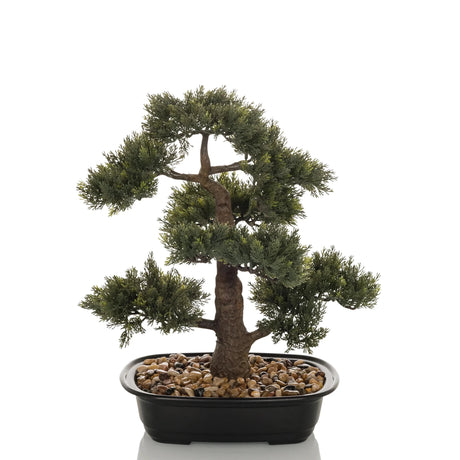 Konstgjorda växter BONSAI i form av en grön bonsai i en svart skål med småsten från hjh OFFICE
