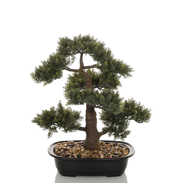 Konstgjorda växter BONSAI i form av en grön bonsai i en svart skål med småsten från hjh OFFICE