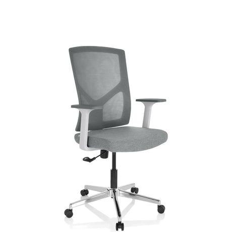 Grå Home Office kontorsstol BRETON BASE W med nätryggstöd och silverfärgad stjärnfot från hjh OFFICE