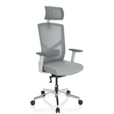 Professionell kontorsstol BRETON PRO W i grått med nätrygg, nackstöd och silverfärgad stjärnfot från hjh OFFICE