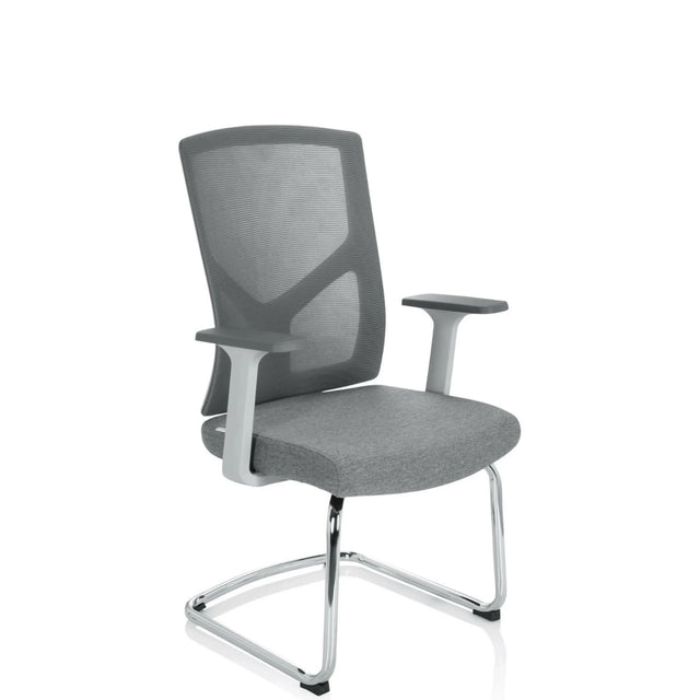Grå Fjädrande stol BRETON V W med nätryggstöd, armstöd och medestel från hjh OFFICE