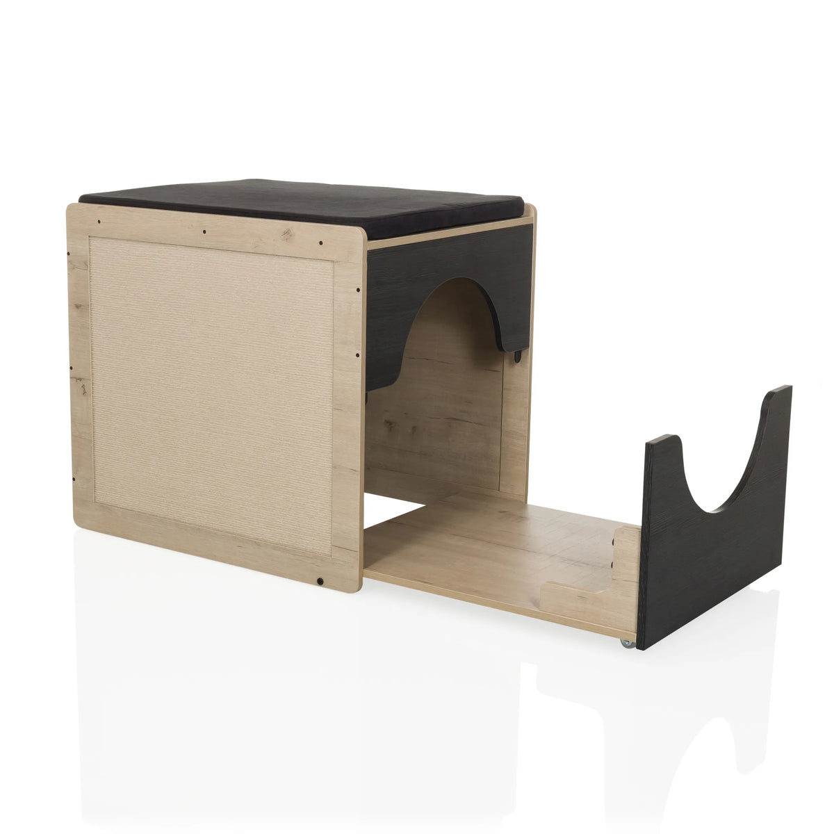Katthus KITTY PAWBOX 2 i färgerna svart och ek med integrerad liggyta från hjh LIVING