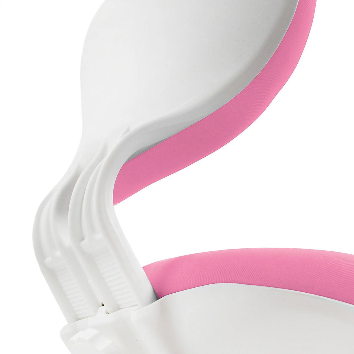Sidovy av det vita plastskalet och den rosa vadderingen på KID VIVO snurrstol för barn från hjh OFFICE
