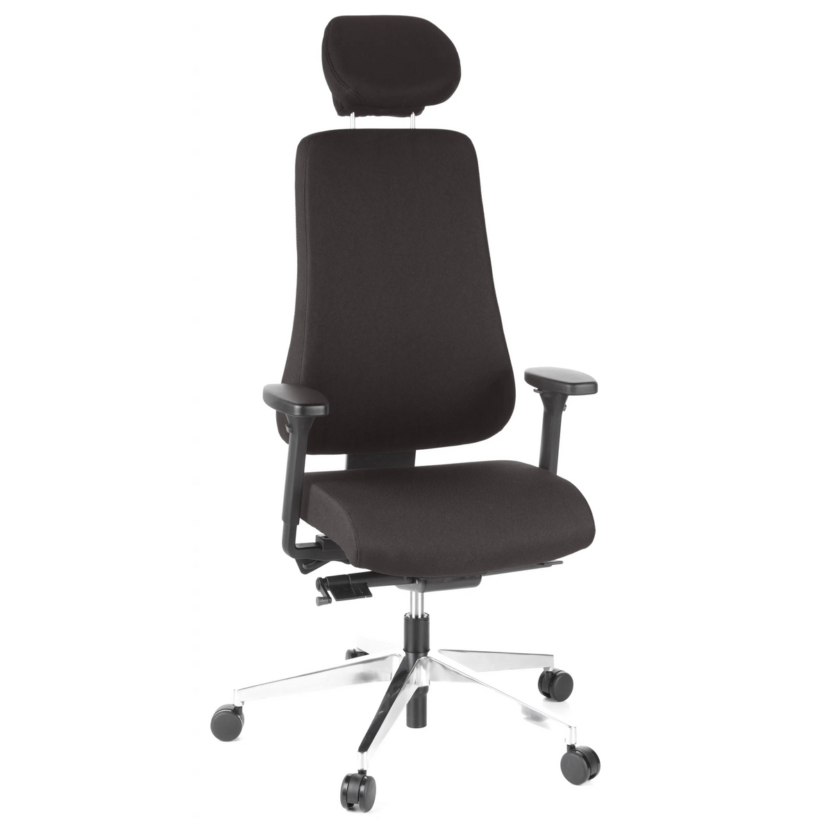 Svart Professionell kontorsstol PRO-TEC 400 med nackstöd, armstöd och femhjulig fotkorsbas från hjh OFFICE – 360-gradersvy (framifrån 20°)