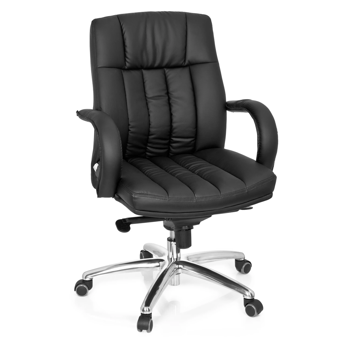 Svart snurrstol XXL G 100 med quiltad stoppning och femstjärnigt fotkors med hjul från hjh OFFICE – 360-gradersvy (framifrån 20°)