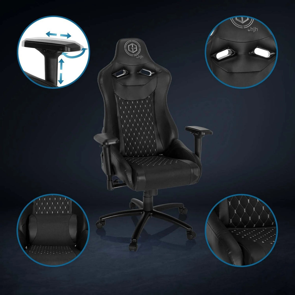 Spelstol GAMEBREAKER SX 04 i svart med justerbara armstöd och quiltat överdrag från hjh OFFICE