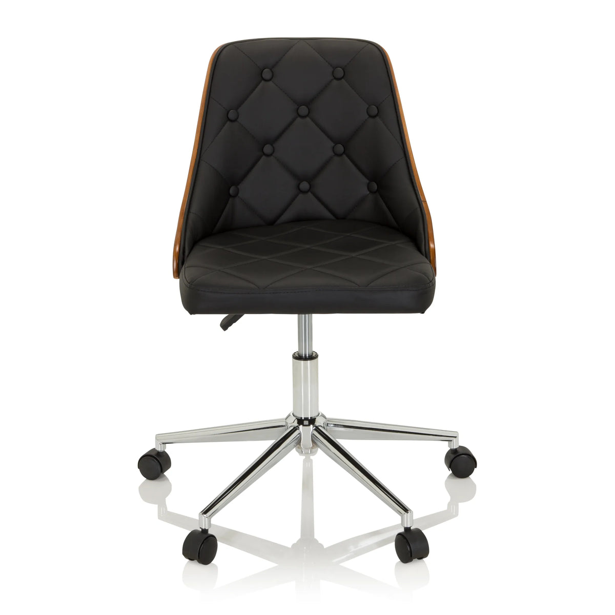 Svart Home Office kontorsstol CENCA med quiltad stoppning och femhjulig bas från hjh OFFICE – 360-gradersvy (framifrån 0°)