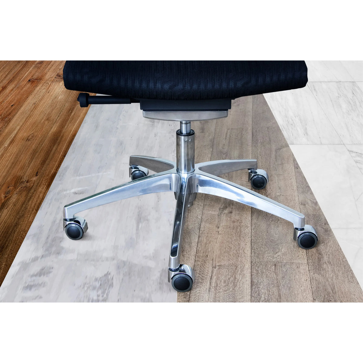 Femstjärnig fotkors med svarta hjul 5x ROLO LUX 10mm/50mm i silver för hårda golv från hjh OFFICE
