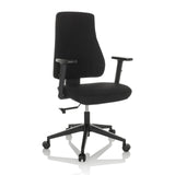 Svart Professionell kontorsstol MATHES med armstöd och femhjulig fotkorsbas från hjh OFFICE – 360-gradersvy (snett framifrån 30°)