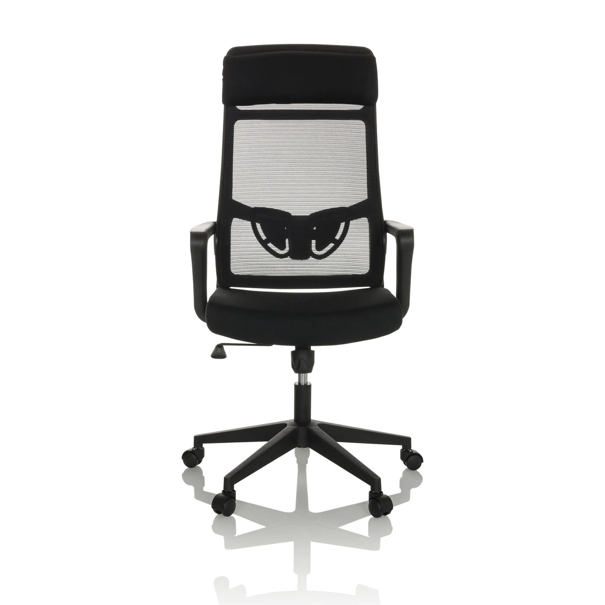 Svart Home Office kontorsstol NEKEO med nätrygg och femhjulig stjärnfot från hjh OFFICE – 360-gradersvy (framifrån 0°)