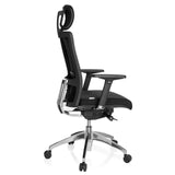 Svart Professionell kontorsstol ASTRA LUX med nackstöd, armstöd och femstjärnigt fotkors med hjul från hjh OFFICE – 360-gradersvy (sidoprofil 100°)