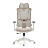 Beige Professionell kontorsstol ERGOMY W med nätrygg och vitt femstjärnigt underrede med hjul från MyBuero – 360-gradersvy (framifrån 0°)