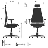 Teknisk ritning av Home Office kontorsstol Vertuflex med en maximal belastningskapacitet på 120 kg från MyBuero