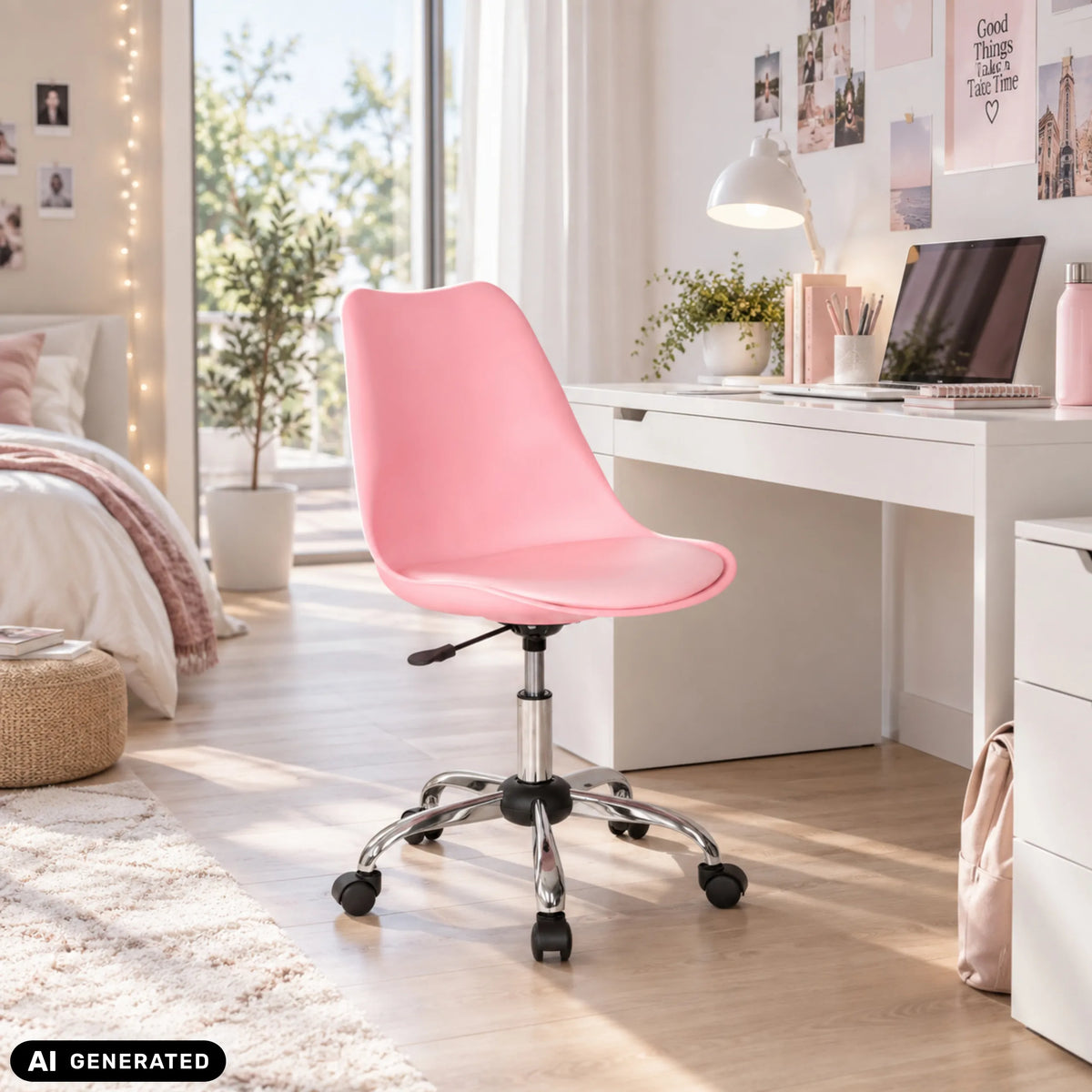 Rosa Home Office kontorsstol FANCY PRO med en blank stjärnfot i metall från hjh OFFICE