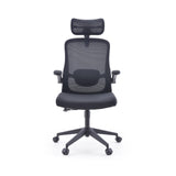 Svart Home Office kontorsstol Vertuflex med nätrygg och femkorsfot med hjul från MyBuero – 360-gradersvy (framifrån 0°)