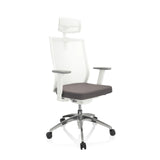Gråvit Professionell kontorsstol ASPEN WHITE PRO med nätrygg, nackstöd och femstjärnigt fotkors med hjul från hjh OFFICE – 360-gradersvy (snett framifrån 40°)