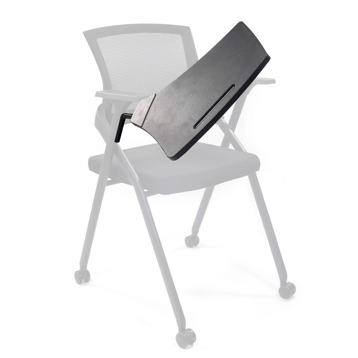 Svart skrivbricka TABLET PRIORITY II som Tillbehör till stolar från hjh OFFICE – 360-gradersvy (bakifrån 180°)