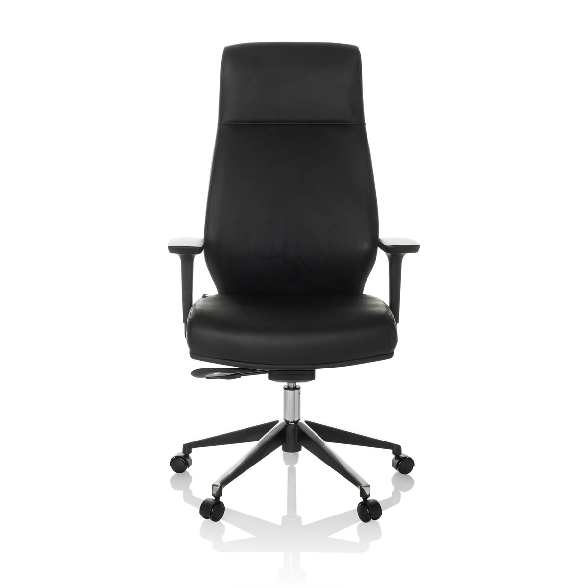 Svart Professionell chefsfåtölj VITORO ECO med armstöd och femhjulig fotkorsbas från hjh OFFICE – 360-gradersvy (framifrån 0°)