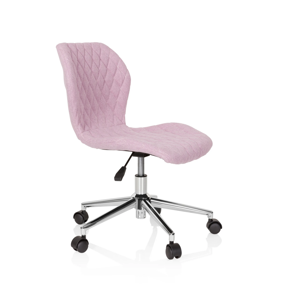 Rosa Snurrstol för barn JOY II med quiltad look och femhjulig stjärnfot från hjh OFFICE – 360-gradersvy (snett framifrån 60°)