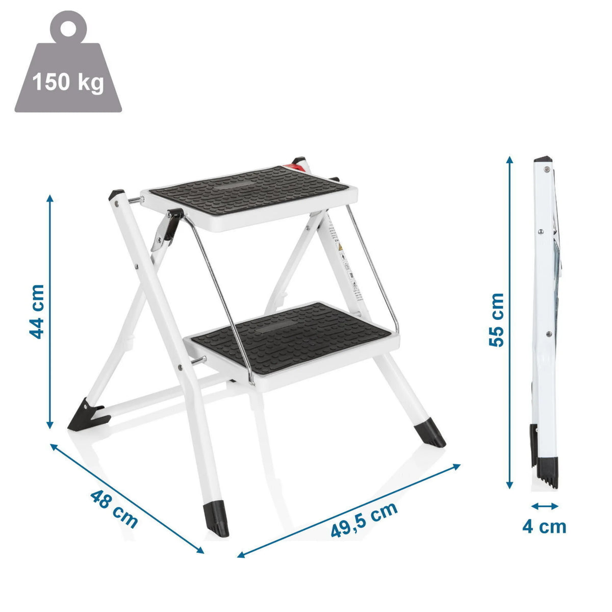 Måttritning av den fällbara stegen SOLID W1 med en höjd på 44 cm och en belastningskapacitet på 150 kg från hjh OFFICE