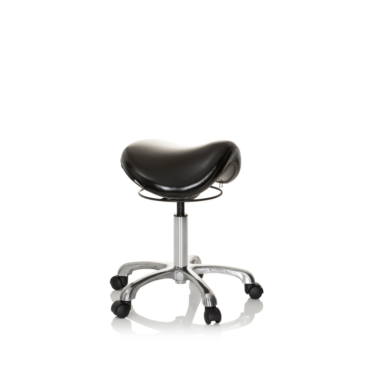 Svart Sadelpall ORTHO SIT med fotkors och fem hjul från hjh OFFICE – 360-gradersvy (snett framifrån 60°)
