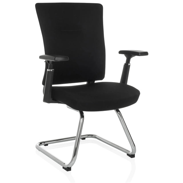 Svart Fjädrande stol CAPTIVO PRO V med tygbeklädnad, armstöd och kromad medgeunderrede från hjh OFFICE