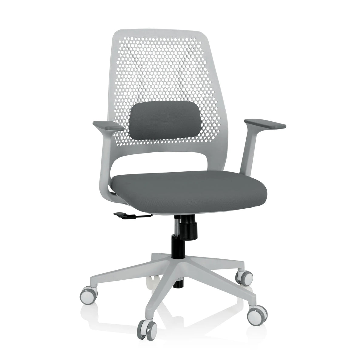Grå Home Office kontorsstol PARFERIO W med nätrygg och femhjulig fotkorsbas från hjh OFFICE – 360-gradersvy (framifrån 20°)