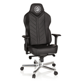 Svart Spelstol GAMEBREAKER COLOSSUS med armstöd och blankt femekrat underrede med hjul från hjh OFFICE – 360-gradersvy (framifrån 20°)