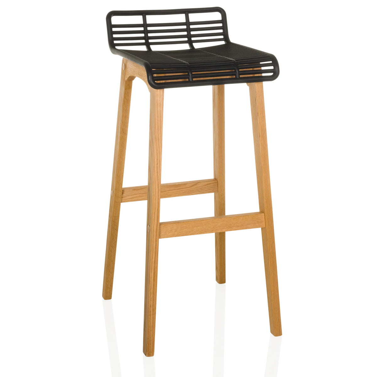 Barstol LONSO W med svart sits och underrede i ek från hjh OFFICE – 360-gradersvy (framifrån 15°)