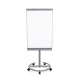 Silverfärgad whiteboard MULTIBOARD på ett flyttbart stativ med hjul från hjh OFFICE – 360-gradersvy (framifrån 0°)