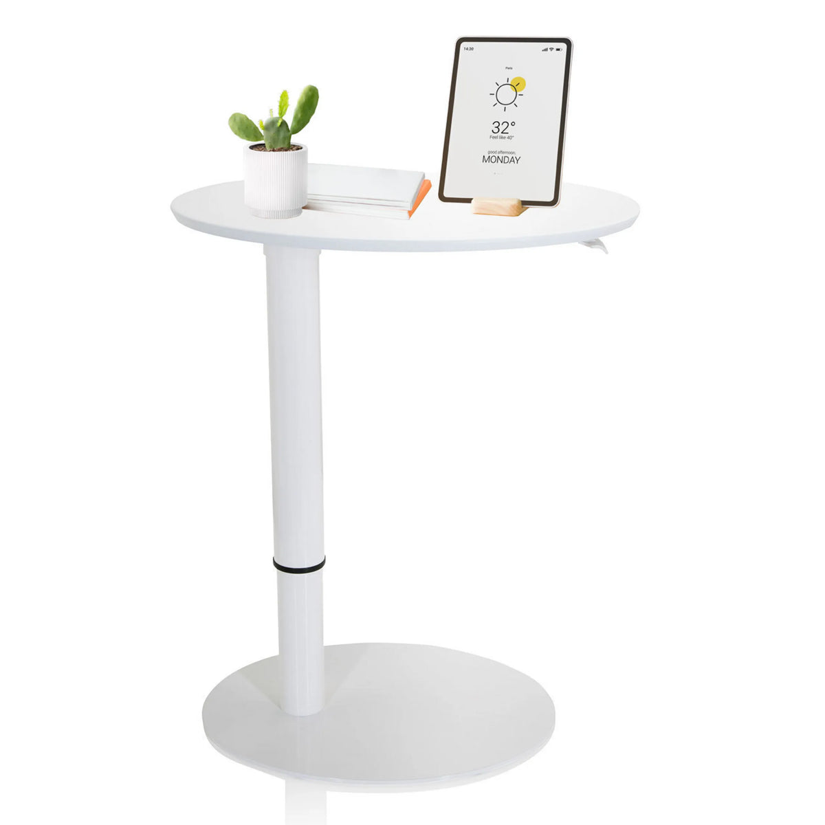 Vitt Ståskrivbord STAND III med rund skiva och rund fot från hjh OFFICE