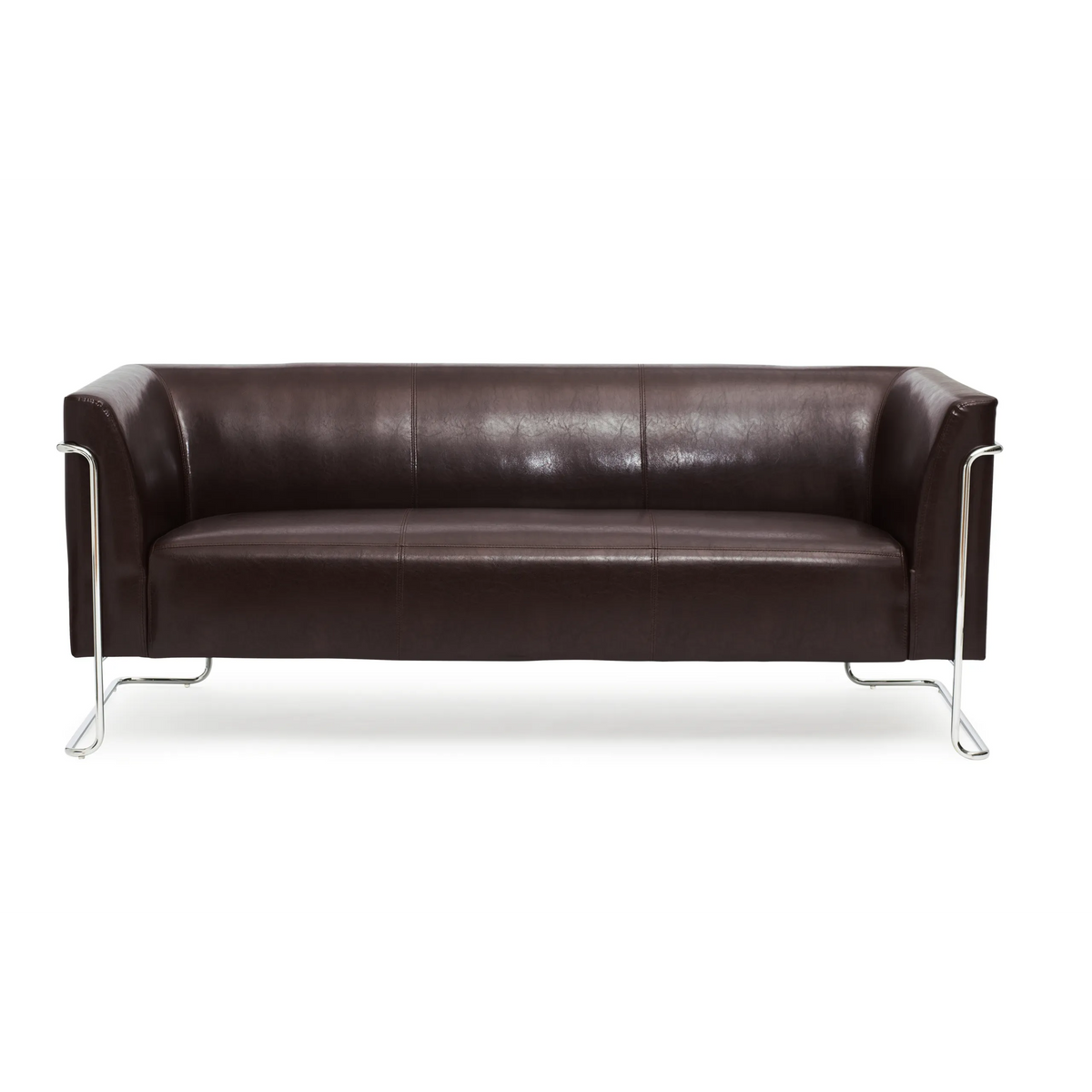 Brun loungesoffa CURACAO som tresitssoffa med kromad ram från hjh OFFICE – 360-gradersvy (framifrån 0°)