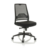Svart Professionell kontorsstol PORTO ECO I med nätrygg och femstjärnigt fotkors med hjul från hjh OFFICE – 360-gradersvy (snett framifrån 30°)