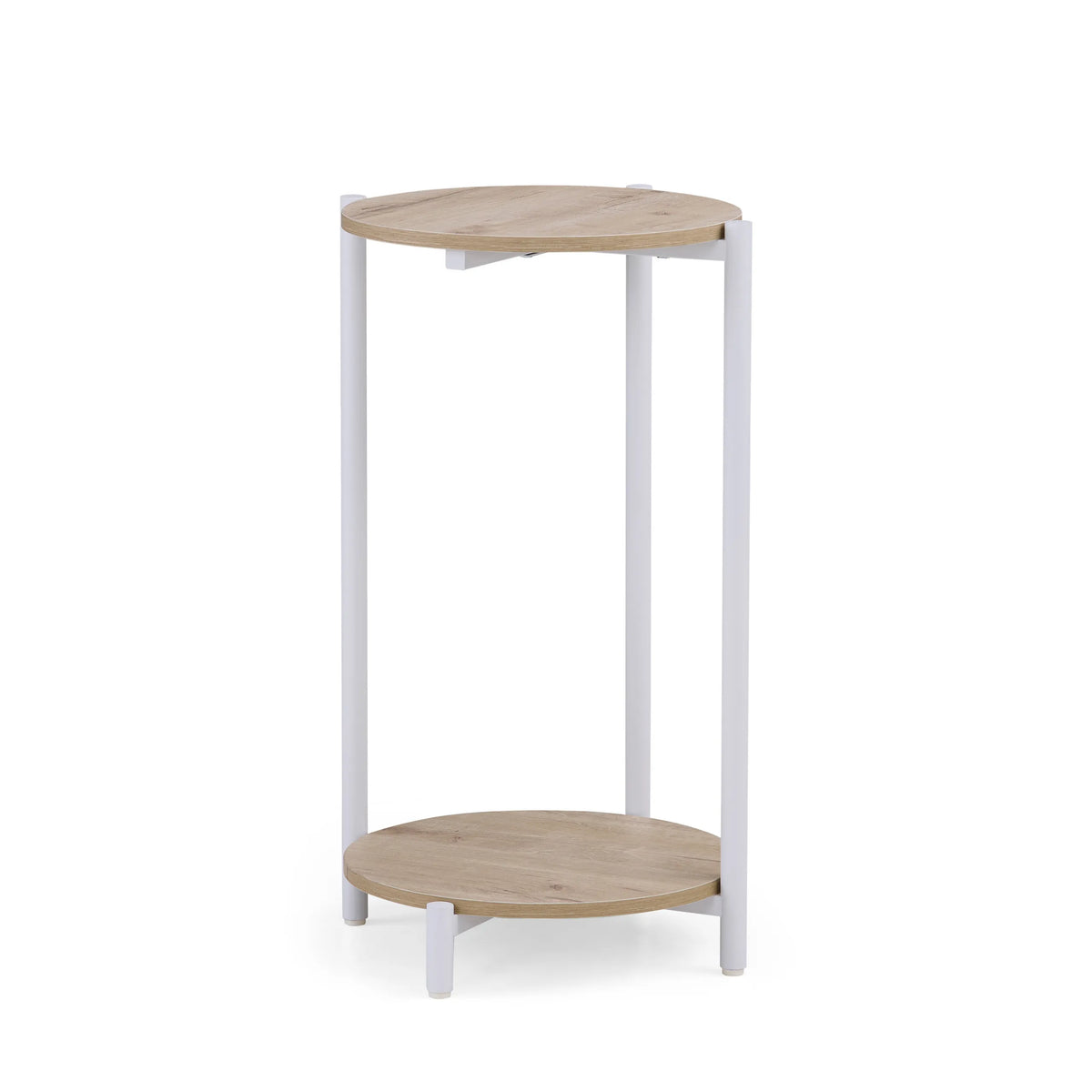 Sidobord Nestup 1 i vitt och ek med integrerad pall från hjh LIVING (AI-genererad bild)