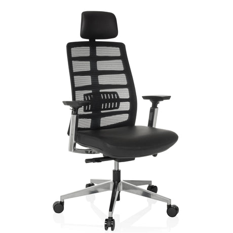 High-End-Bürostuhl SPINIO ELITE L mit schwarzem Netzbezug und Ledersitz von hjh OFFICE