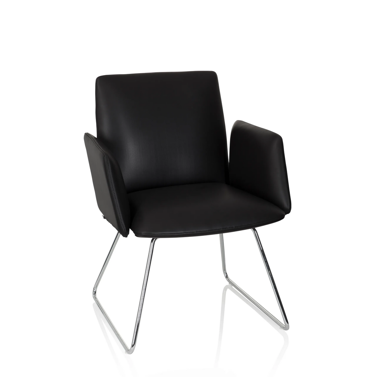 Svart stoppad stol DESIGNIA V med armstöd och smala metallben från hjh OFFICE – 360-gradersvy (framifrån 20°)