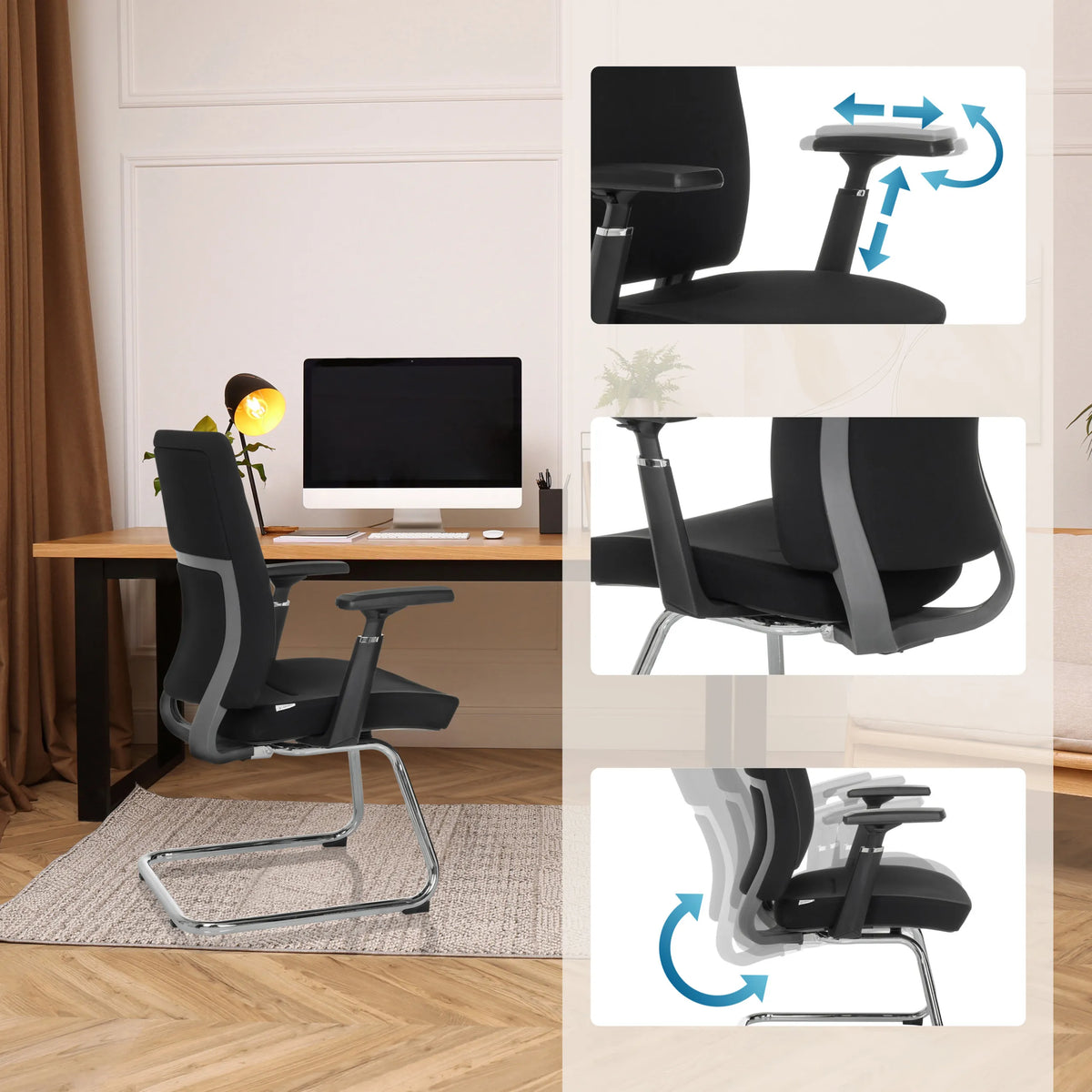 Justerbara armstöd och mekanik för den fjädrande stolen CAPTIVO PRO V i svart från hjh OFFICE