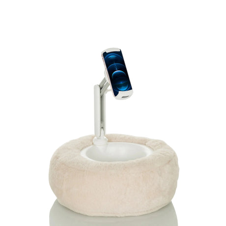 Beige Hållare för mobiltelefon & surfplatta COMFILAP II med mjuk undersida och vit ledad arm från hjh OFFICE